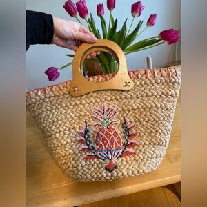 Spartina Embroidered Straw Tote Bag pineapple